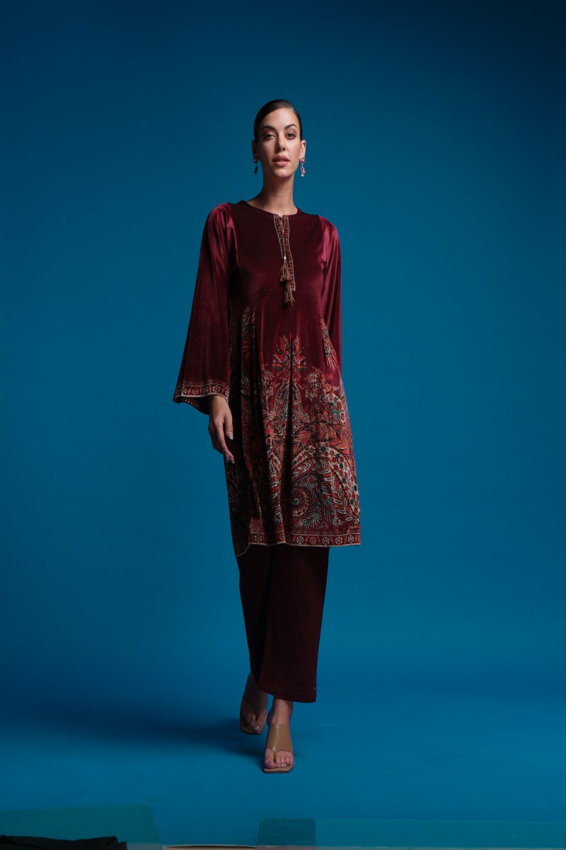 velvet printed kurti  set