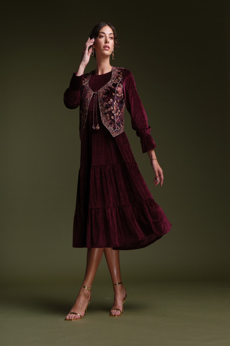 plain velvet lurex layered dress