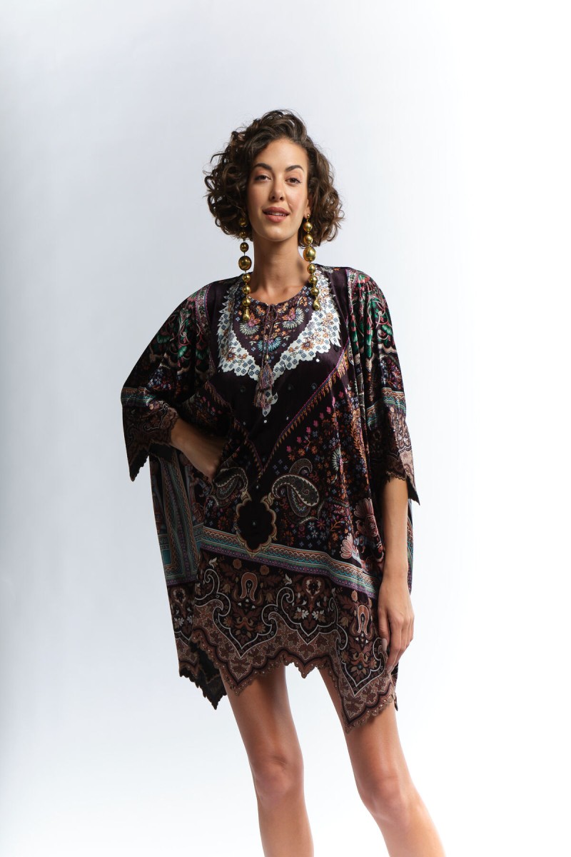 printed velvet embellished kaftan 