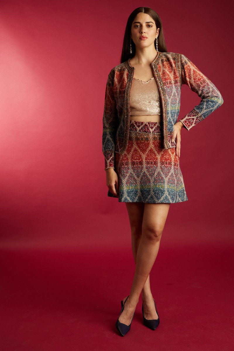 relief jacquard cardigan with embroidery 