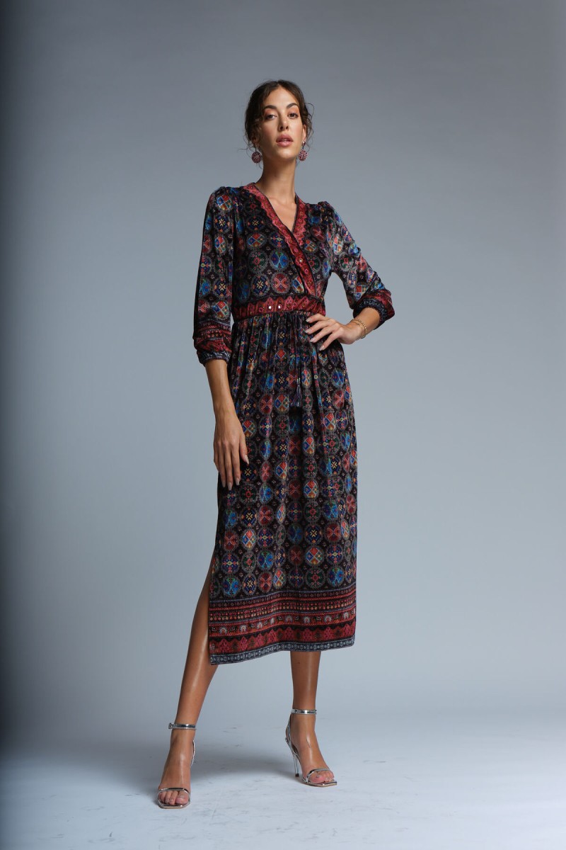 printed velvet angrakha maxi-dress