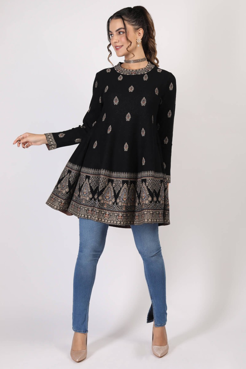 FIT AND FLARED ETHENIC JACQUARD TUNIC 