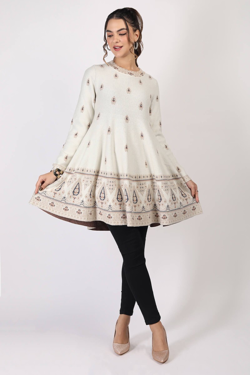 FIT AND FLARED ETHENIC JACQUARD TUNIC 