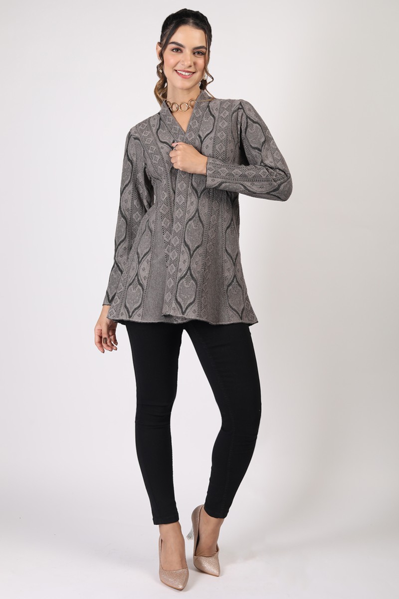 POINTELLE JACQUARD MATELLIC OPEN CARDIGAN 