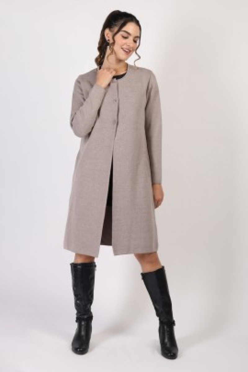 LONG ROUND NECK OPEN CARDIGAN