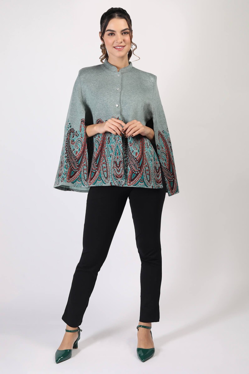 PAISLEY JACQUARD KNITTED CAPE COAT 