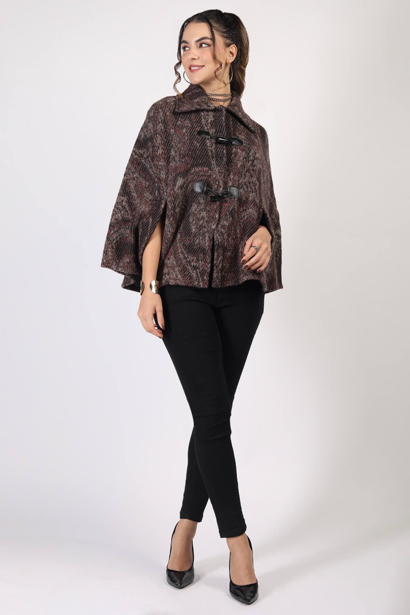 PAISLEY JACQUARD KNITTED  PONCHO 