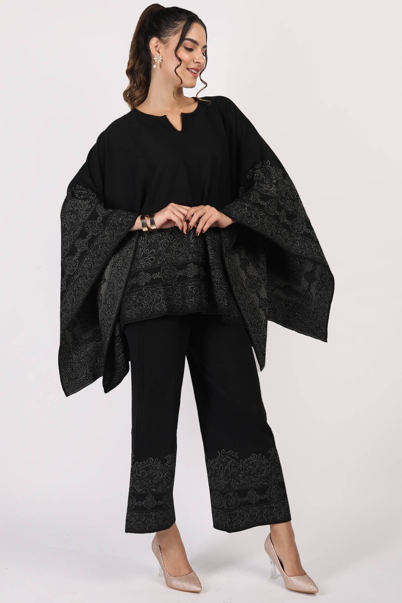 METALLIC JACQUARD INTARSIA PONCHO , CO-ORD SET 