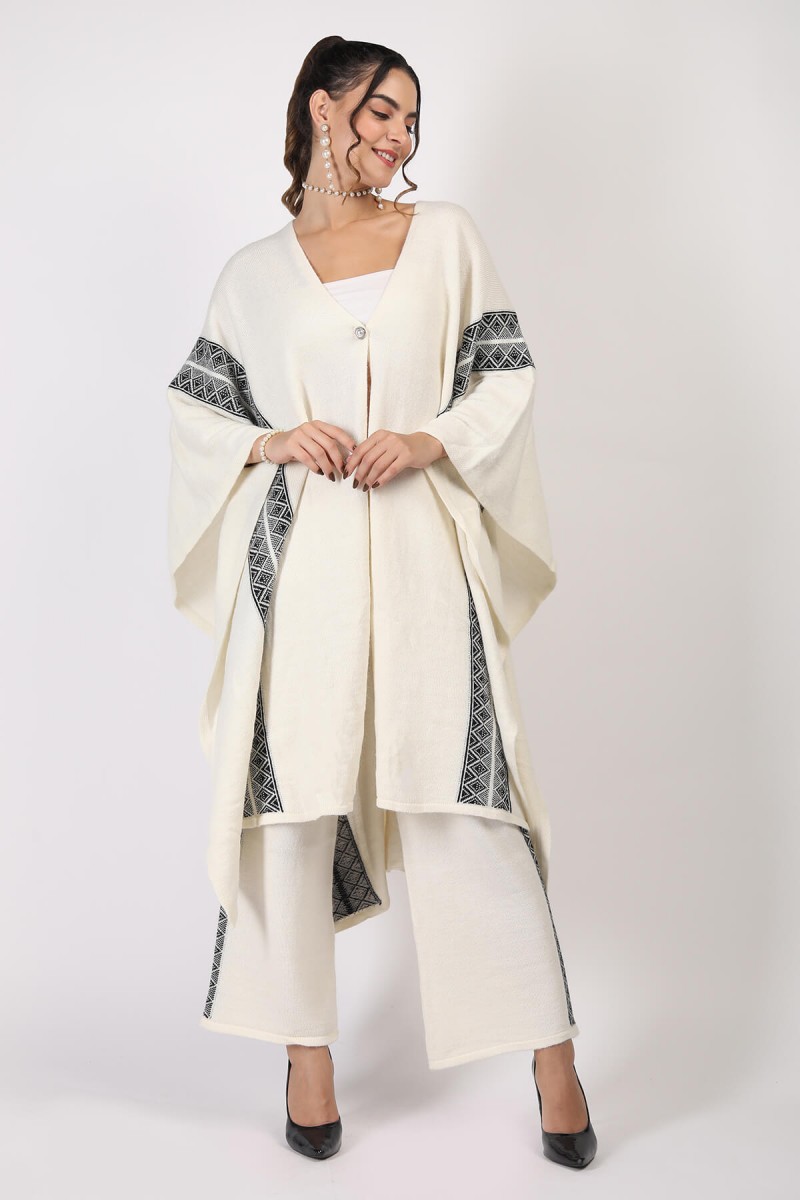 KNITTED JACQUARD CAPE CO-ORD SET 