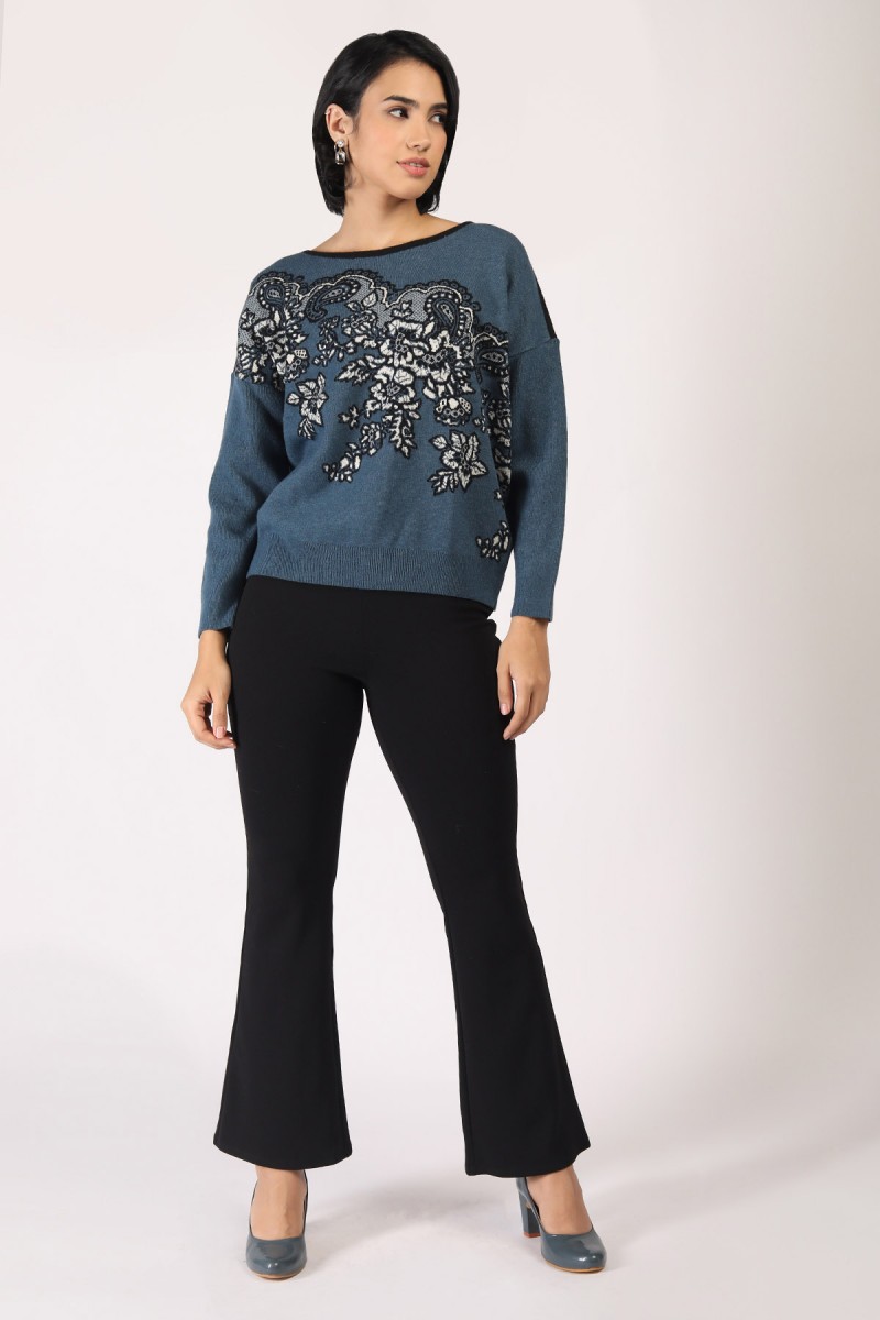 FLORAL LACE JACQUARD DOLMAN SLEEVES TOP