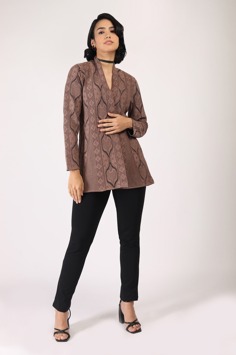 POINTELLE JACQUARD MATELLIC OPEN CARDIGAN 