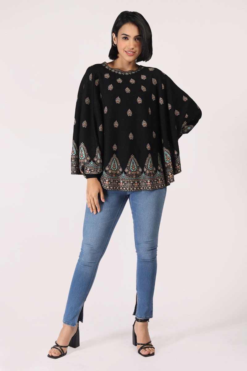 PAISLEY JACQUARD KNITTED PONCHO 