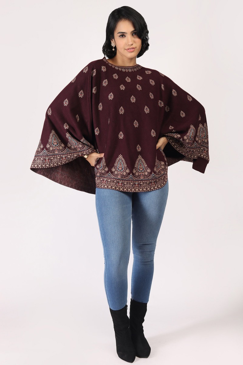 PAISLEY JACQUARD KNITTED PONCHO 