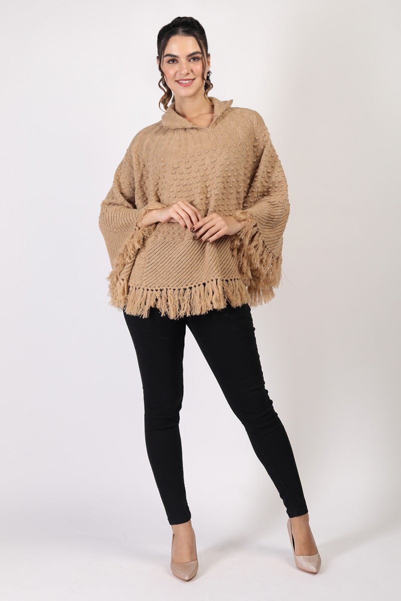 KNITTED PONCHO WITH FRINGES 