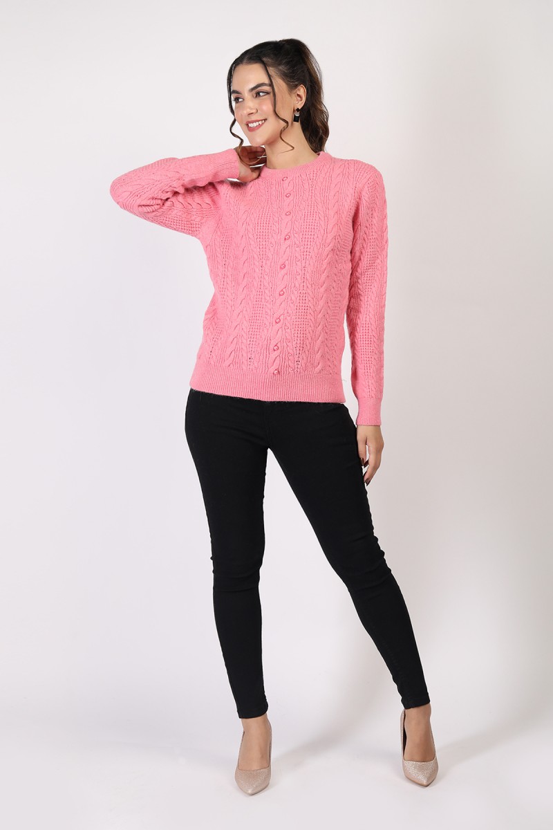 SPARKLE KNIT CABLE CARDIGAN TOP EMBALISHED WITH PEACH 