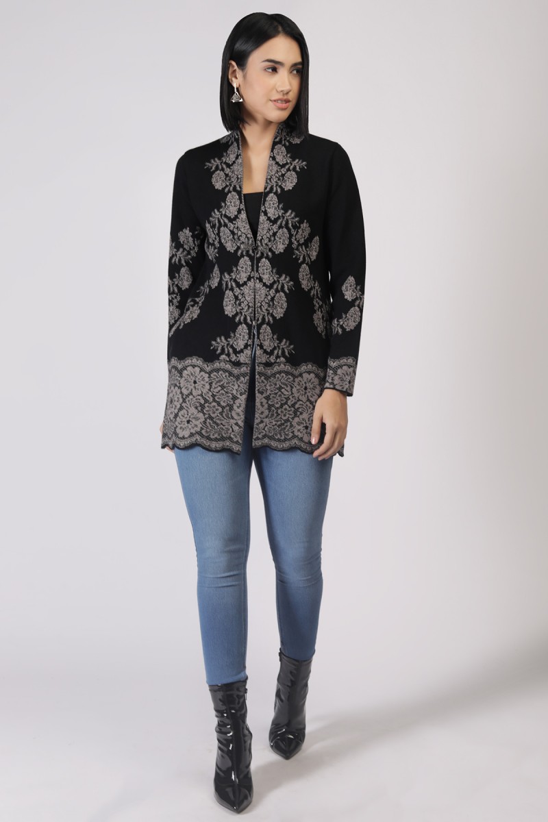 FLORAL LACE JACQUARD OPEN CARDIGANS