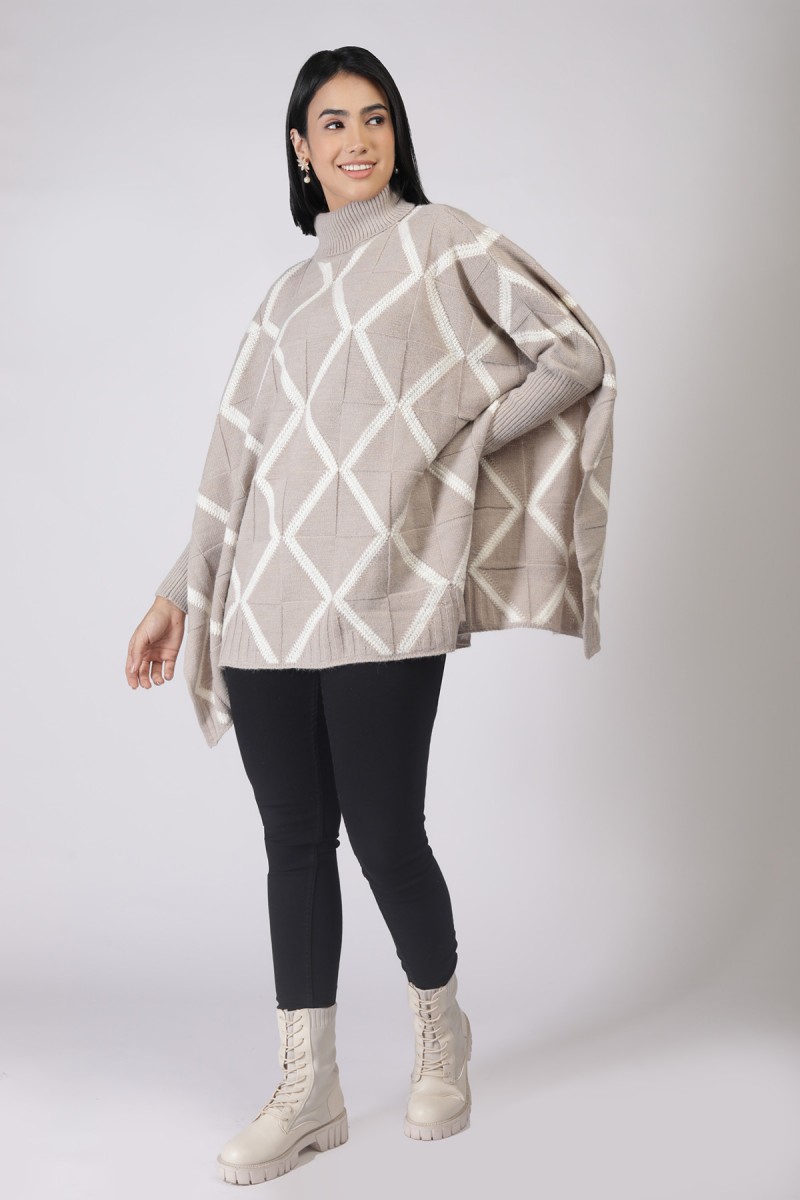 INTARSIA KNITTED PONCHO 