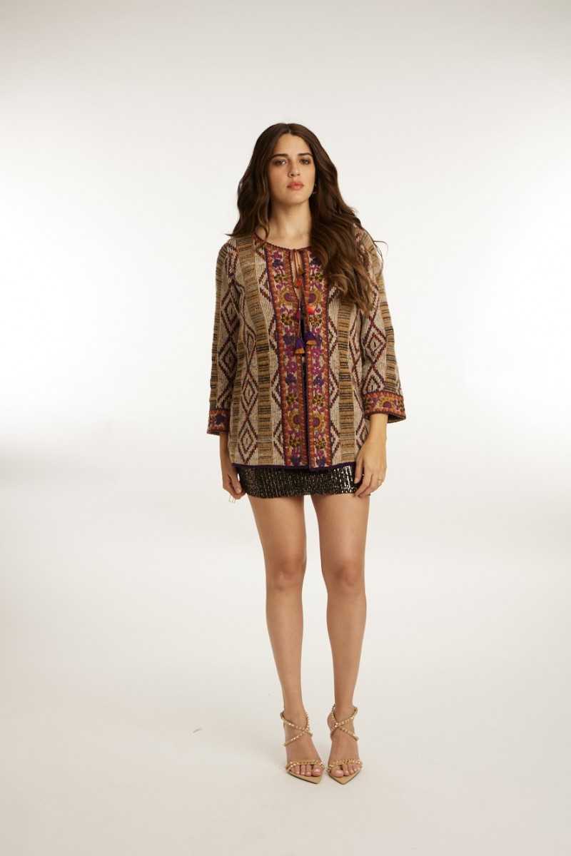 jacquard knit cardigan with embroidery