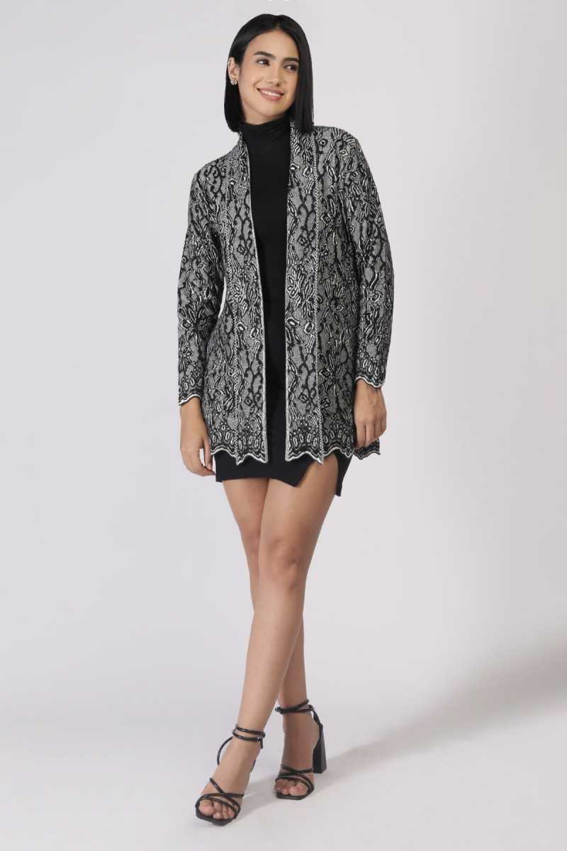 FLORAL LACE JACQUARDN SHAWL COLLARED CARDIGAN