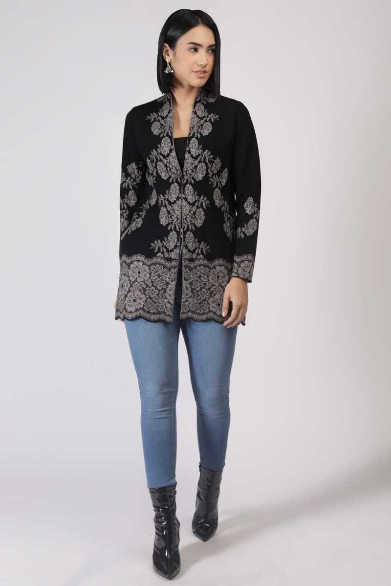 FLORAL LACE JACQUARD OPEN CARDIGANS