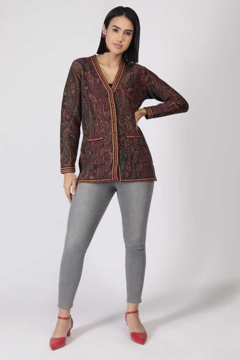 PAISLEY JACQUARD V NECK CARDIGAN 