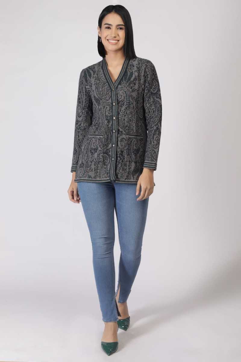 PAISLEY JACQUARD V NECK CARDIGAN 