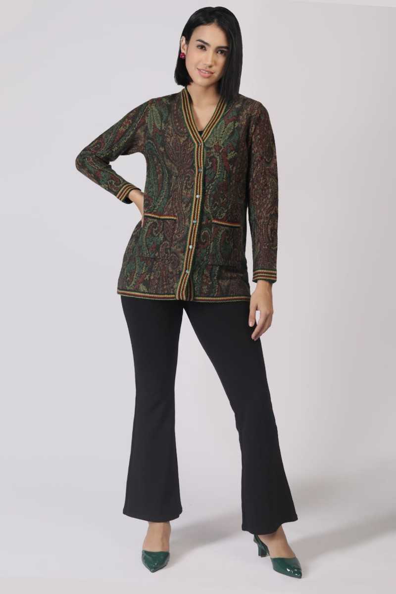 PAISLEY JACQUARD V NECK CARDIGAN 