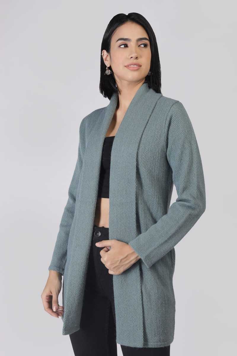 SHAWL COLLAR HERRINGBONE KNITTED OPEN CARDIGAN